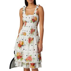 Farm Rio White Floral Midi Dress, XS